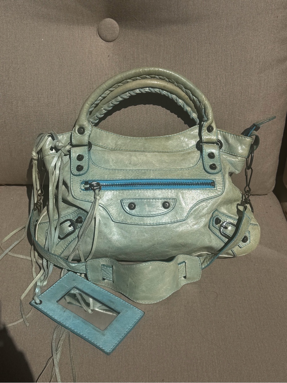 teal classic city bag medium strap+ mirror